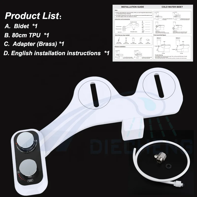 Toilet Bidet Easy to Install Non Electric Double Nozzle Fresh Water Cold Water Spray Bidet Toilet Seat Accessories