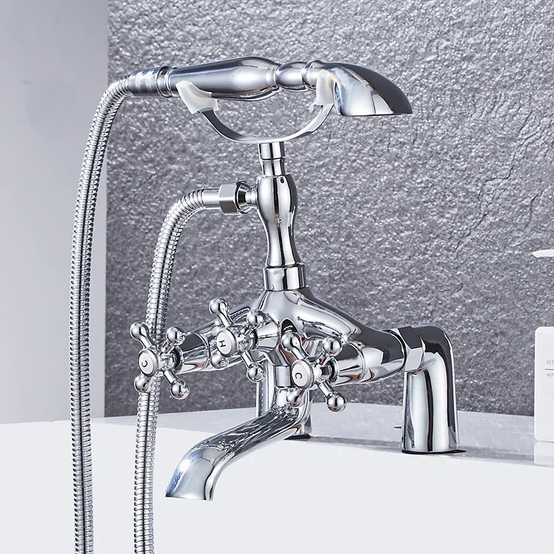 European Style Deck Mount Bathtub Faucet Antique Shower Mixer Tap with Shower Head