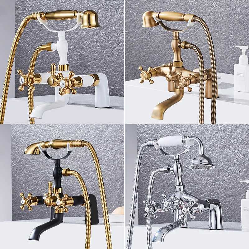 European Style Deck Mount Bathtub Faucet Antique Shower Mixer Tap with Shower Head