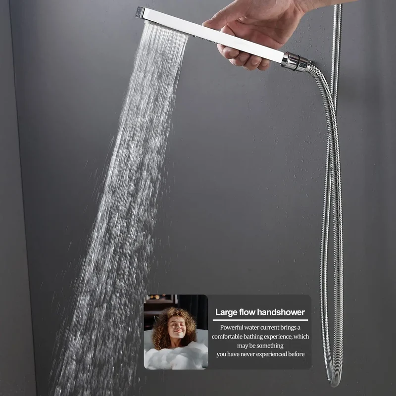 16 Inch Ceiling Mount Shower Faucet Combo Set Triple Handle Square Shower Head Thermostatic Faucets Brass Polished Finish 5 Year