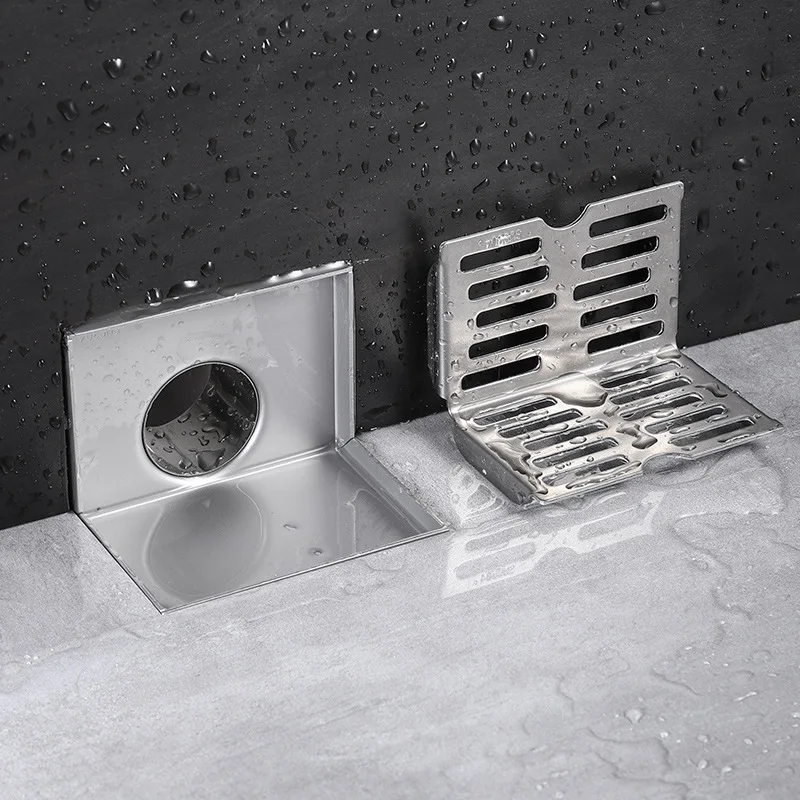 Hongdec HD42805 304 Stainless Steel Modern Square Hotel Bathroom Floor Drain Right Angle Design Electroplated 3-Year Warranty