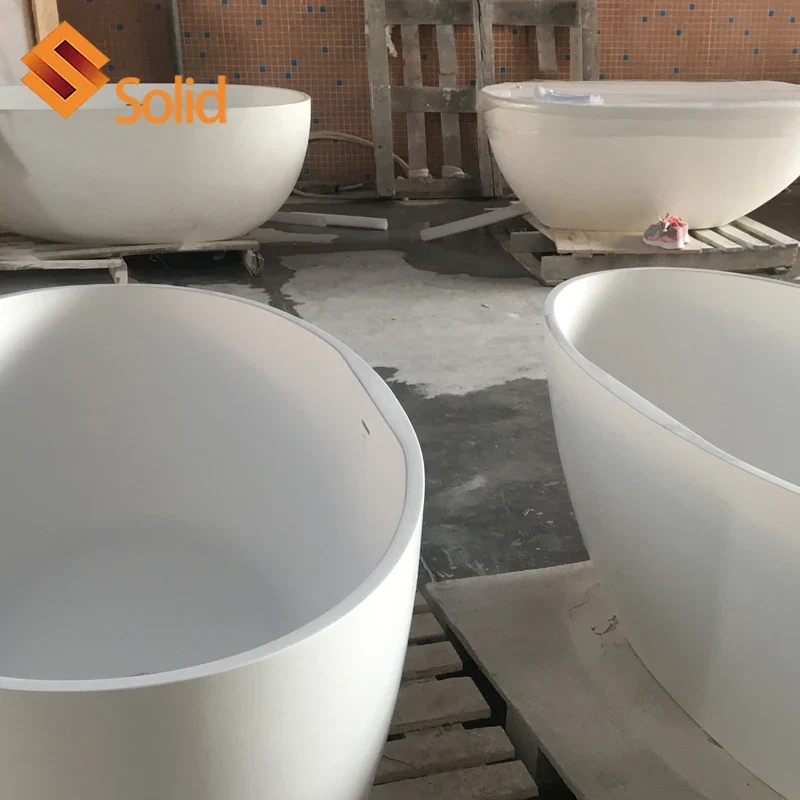 Hot Design White Tub Artificial Stone Solid Surface Bath Tub Freestanding Soaking Bathroom Bathtub