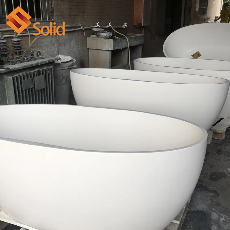 Hot Design White Tub Artificial Stone Solid Surface Bath Tub Freestanding Soaking Bathroom Bathtub