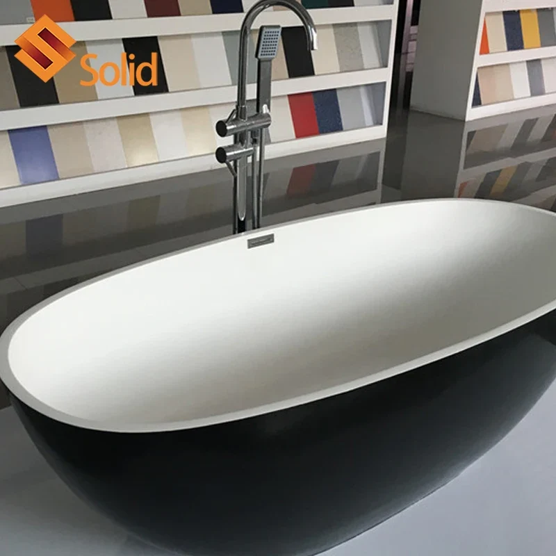 Hot Design White Tub Artificial Stone Solid Surface Bath Tub Freestanding Soaking Bathroom Bathtub