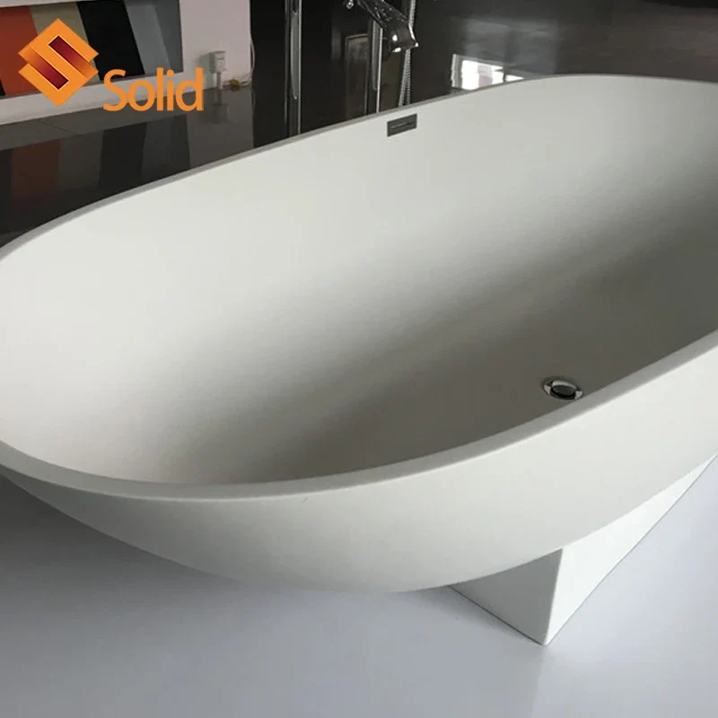 Hot Design White Tub Artificial Stone Solid Surface Bath Tub Freestanding Soaking Bathroom Bathtub
