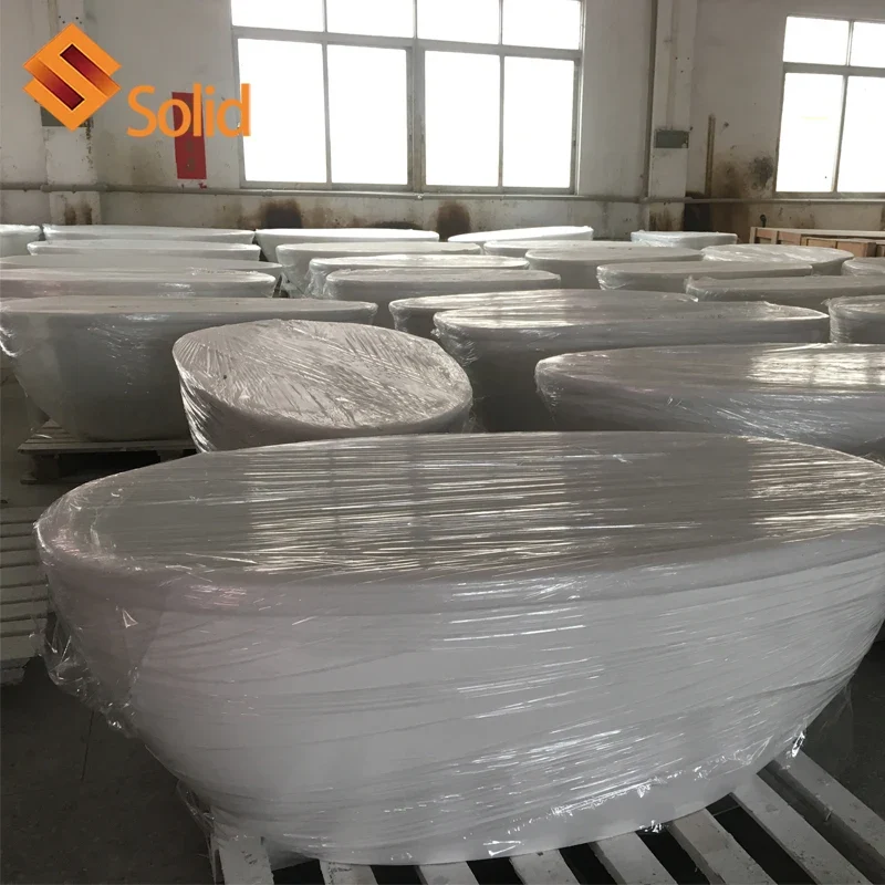 Hot Design White Tub Artificial Stone Solid Surface Bath Tub Freestanding Soaking Bathroom Bathtub