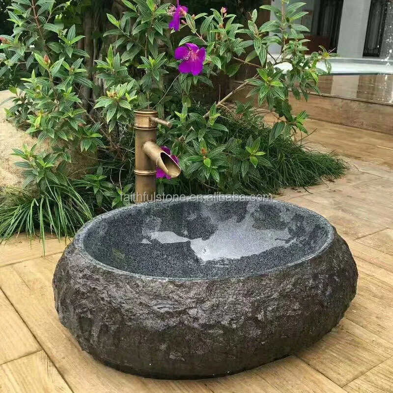 Wholesale 48cm Indoor Outdoor Natural River Lava Stone Vessel Sink Modern Traditional Oval for Bathroom Hotel Villa Hand Wash