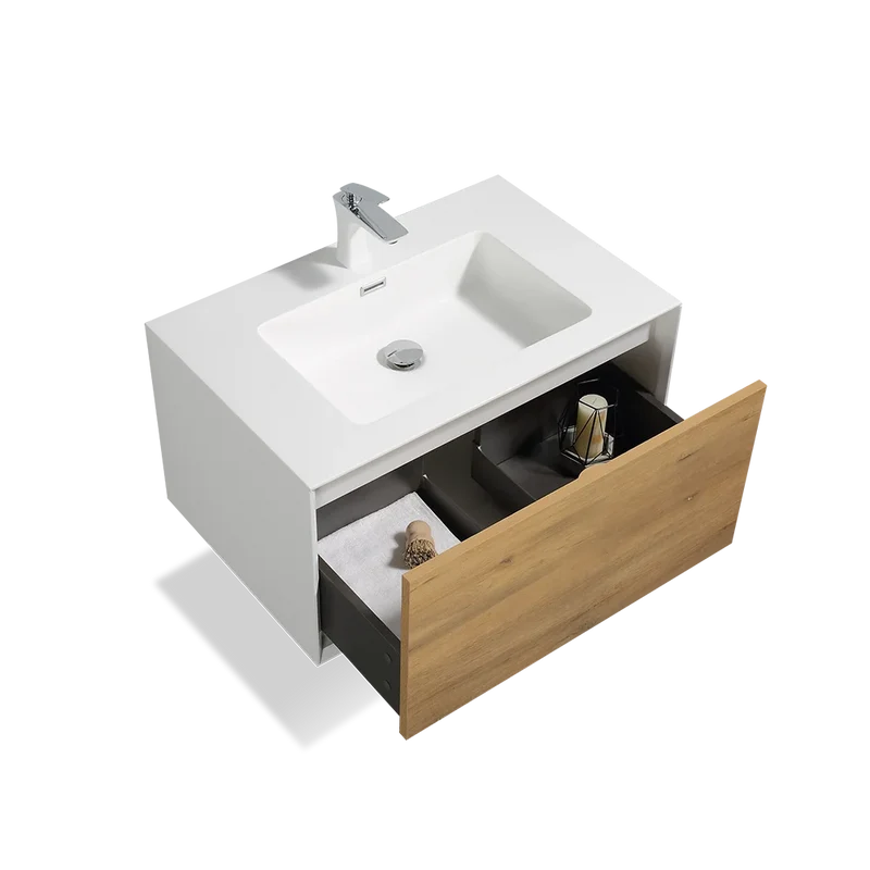 Commercial Sample Available 30 Inch Wall Hung Vanity Modern Bathroom Cabinet with Integrated Sink for Hotel Apartment Project