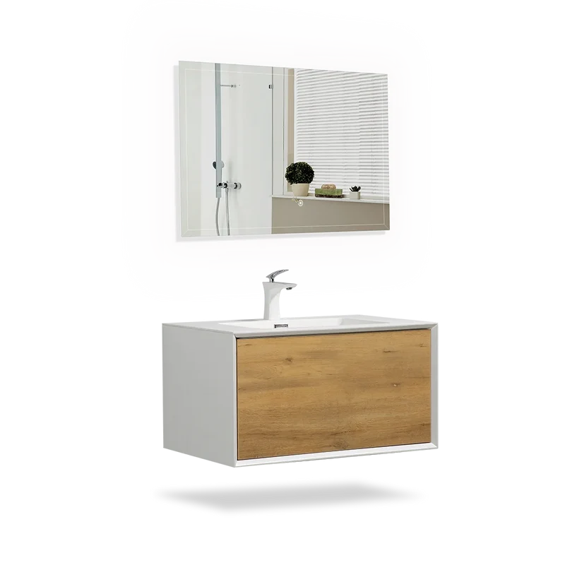 Commercial Sample Available 30 Inch Wall Hung Vanity Modern Bathroom Cabinet with Integrated Sink for Hotel Apartment Project