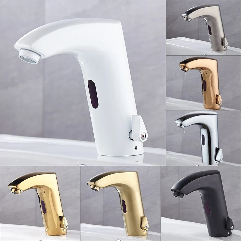 Brass White Sensor Tap Modern Single Hole Ceramic Valve Core Bathroom Wash Basin Hot Cold Mixer Faucet