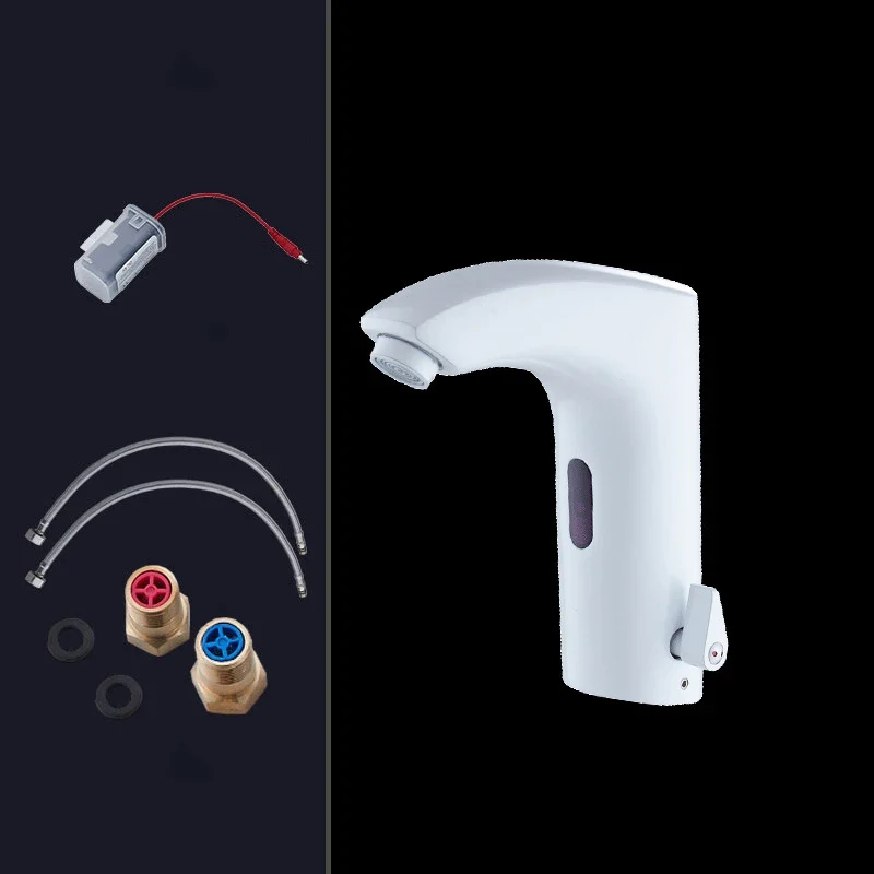 Brass White Sensor Tap Modern Single Hole Ceramic Valve Core Bathroom Wash Basin Hot Cold Mixer Faucet