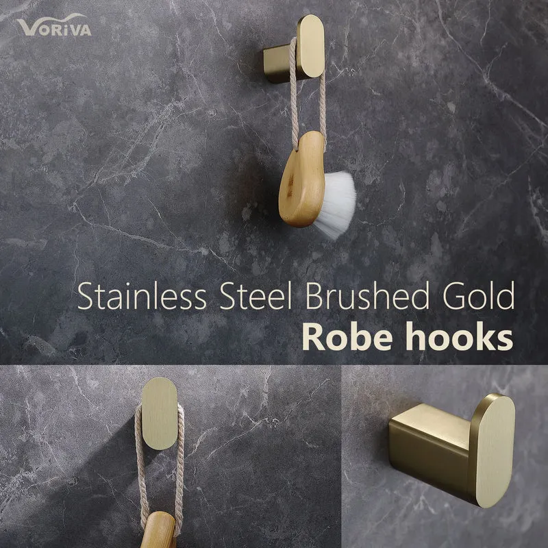 Modern Heavy Duty Wall Mount 304 Stainless Steel Brushed Gold Towel Hook Single Robe Hook Coat Hook for Bathroom Accessories