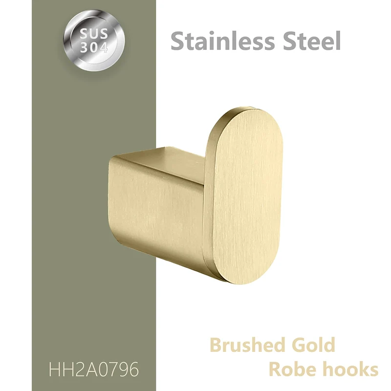 Modern Heavy Duty Wall Mount 304 Stainless Steel Brushed Gold Towel Hook Single Robe Hook Coat Hook for Bathroom Accessories