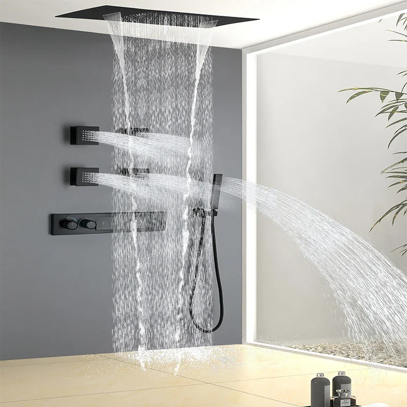 Homein Sanitary Ware, American Warehouse in Stock, Thermostatic Shower Set, Matte Black, Multi-functional Bathroom Shower Set