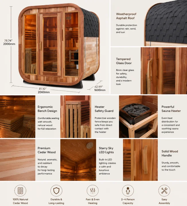 New Arrival Modern Design Wooden Outdoor Cube Sauna Cabin Red Cedar Wood Steam Sauna Room