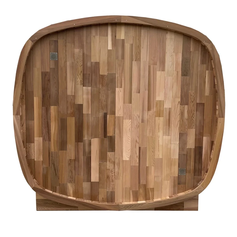 4 People Outdoor-style Traditional Sauna Room with Spliced Red Cedar square Frame and Tea-colored Glass Steam Sauna