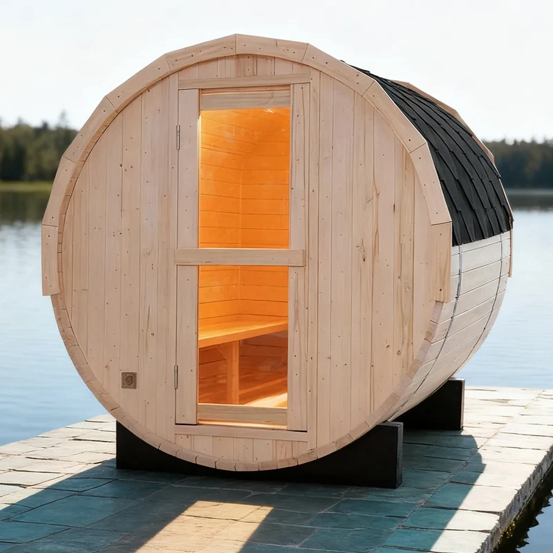 Authentic Finnish Barrel Sauna Kit for 4-Person | Natural White Pine Wood | Outdoor Ready-to-Assemble Spa