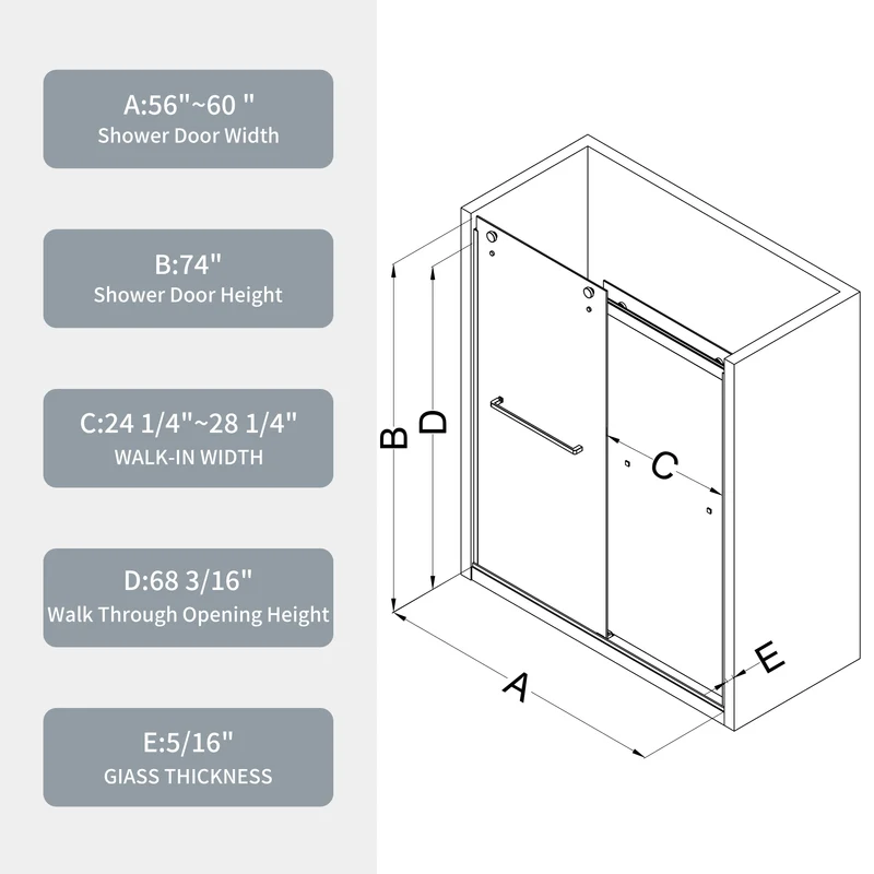 Matte Black Double Sliding Shower Door, 5/16" Nano-Coated Tempered Glass & 36K-Cycle Tested Hardware