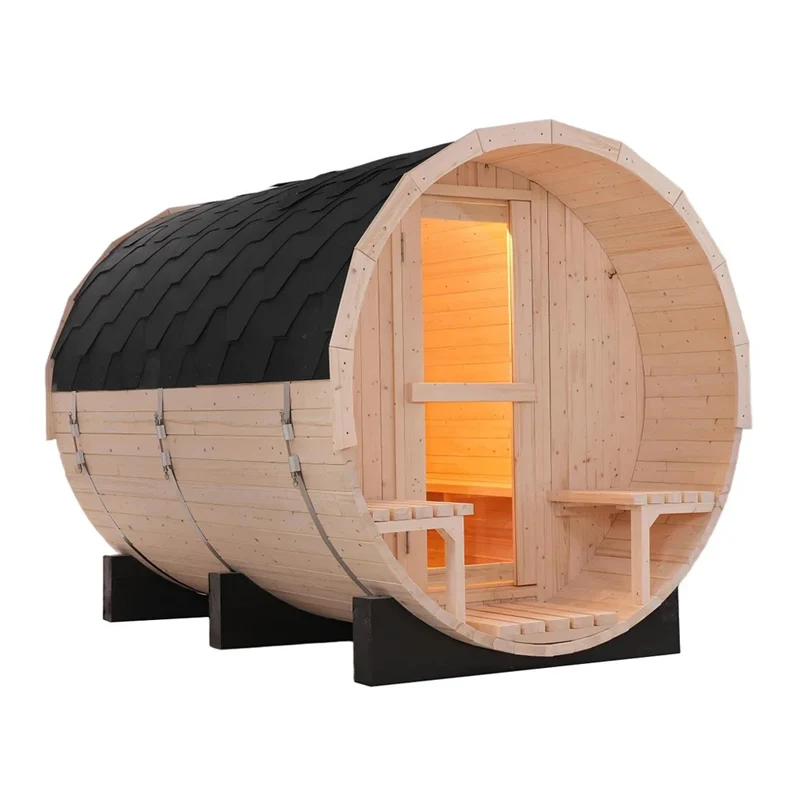6-Person Outdoor Barrel Sauna with Steam Generator | All-in-One Premium White Pine Home Spa Kit