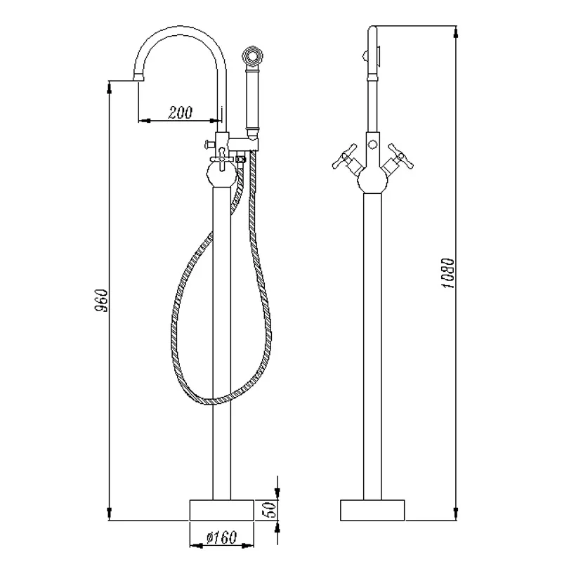Two Handle Freestanding Bathtub Faucet Polished Gold Floor Mounted Brass Bathroom Faucet with Ceramic Valve Core