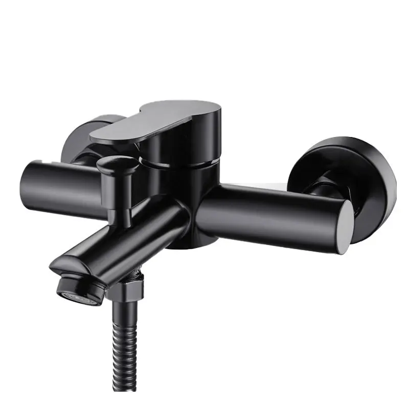 Hotel Contemporary Matte Black Stainless Steel 304 Dual Outlet Water Bathroom Wall Mounted Shower Bathtub Mixer Faucet Tap