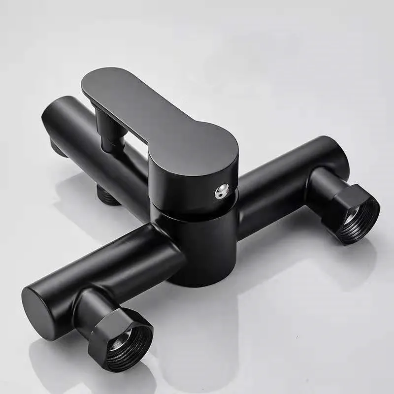 Hotel Contemporary Matte Black Stainless Steel 304 Dual Outlet Water Bathroom Wall Mounted Shower Bathtub Mixer Faucet Tap