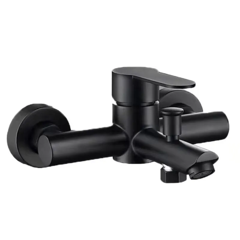 Hotel Contemporary Matte Black Stainless Steel 304 Dual Outlet Water Bathroom Wall Mounted Shower Bathtub Mixer Faucet Tap