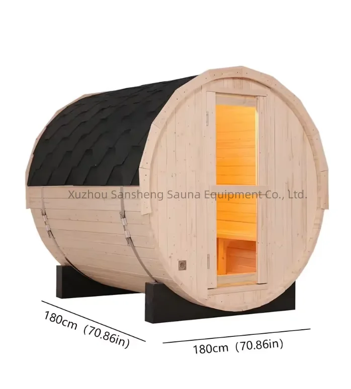 Outdoor Barrel Sauna for 4 People | Premium White Pine | All-Weather Outdoor Use W/ Panoramic Glass Door