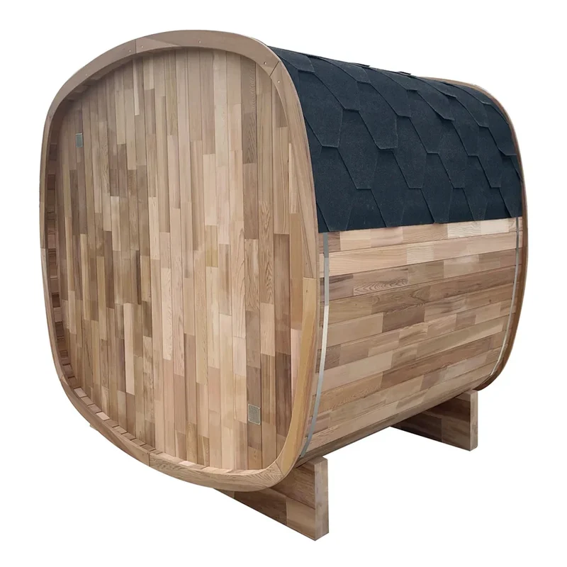 Elegant 1600x2060x2000mm Canadian Red Cedar Outdoor Sauna Room 4 Person Barrel Sauna for Backyard