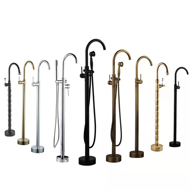 Hot Selling 5 Star Hotel Standard Luxury Chrome Gold Finish Bathtub Mixer Full Brass Bath Faucet Freestanding Bathtub Taps