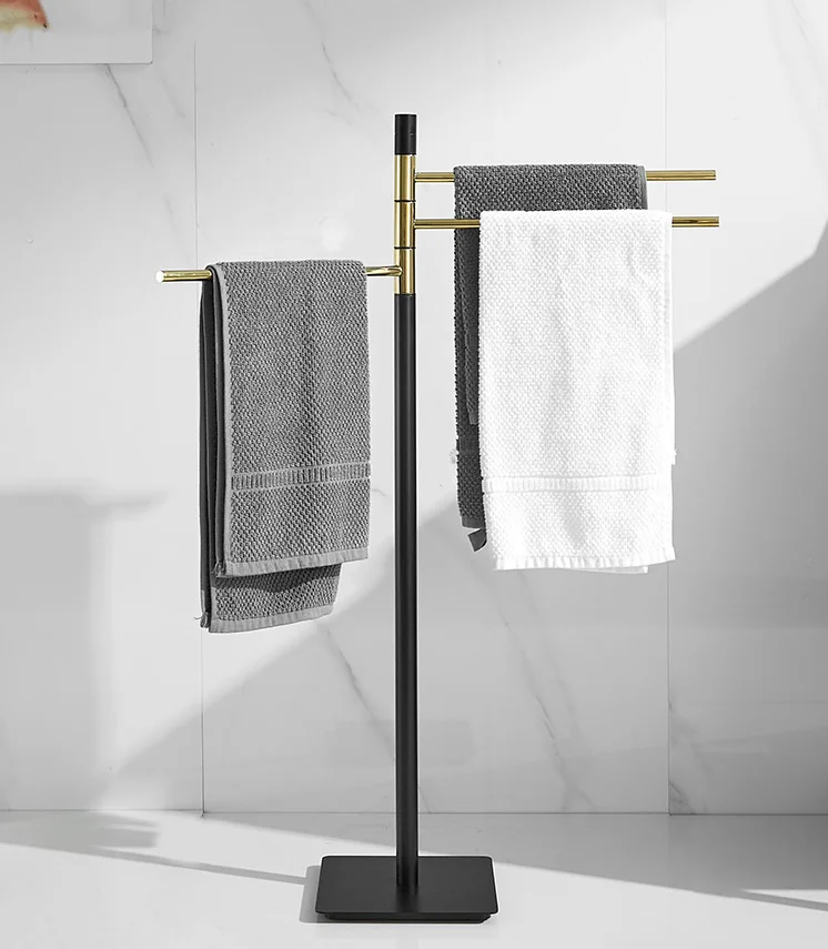 Modern Metal 3 Swivel Arm Towel Holder Rack Black Gold Freestanding Hand Towel Bar