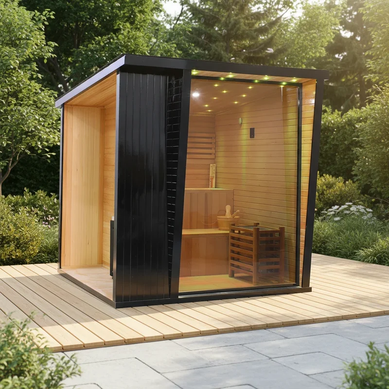 Outdoor 6-Person Cedar Sauna Cabin with Aromatic Redwood Benefits Steam Therapy for Backyard Relaxation & Wellness
