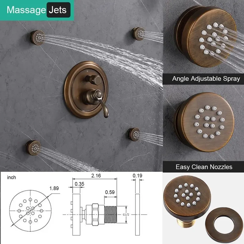 HONGDEC Antique Brass Bathroom Shower System Bathroom Shower Faucet Set 9 Inches Rainfall Shower Faucet