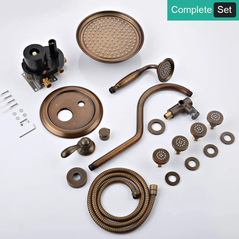 HONGDEC Antique Brass Bathroom Shower System Bathroom Shower Faucet Set 9 Inches Rainfall Shower Faucet