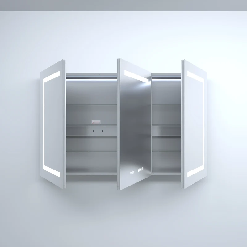 48" X 30" Silver Aluminum Rectangular LED Medicine Cabinet with Clock, Recessed or Surface Mount