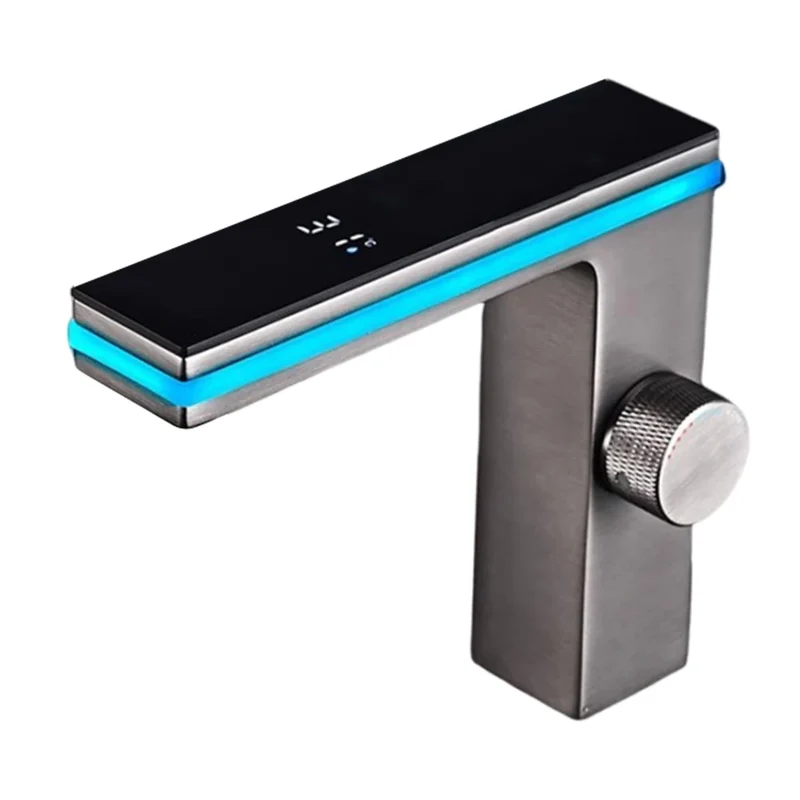 Deao LED Intelligent Digital Temperature Display Hydroelectric Power Smart Atmosphere Brass Aluminum Bathroom Basin Faucet