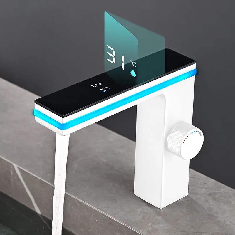 Deao LED Intelligent Digital Temperature Display Hydroelectric Power Smart Atmosphere Brass Aluminum Bathroom Basin Faucet