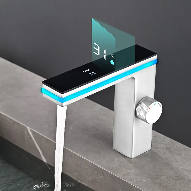 Deao LED Intelligent Digital Temperature Display Hydroelectric Power Smart Atmosphere Brass Aluminum Bathroom Basin Faucet