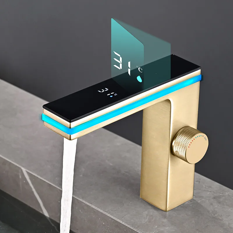 Deao LED Intelligent Digital Temperature Display Hydroelectric Power Smart Atmosphere Brass Aluminum Bathroom Basin Faucet