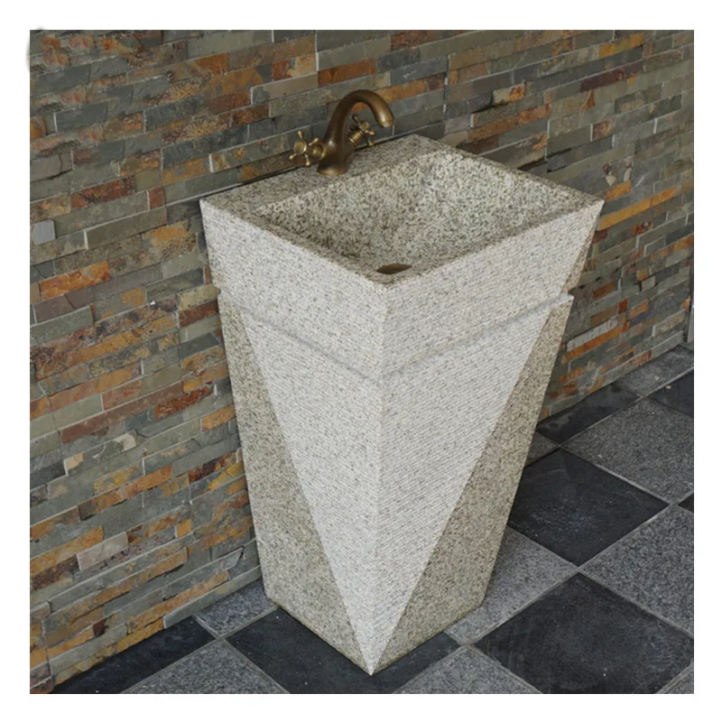 G682 Rusty Yellow Sink Freestanding Granite Pedestal Sink Vanity Stone Bathroom Sink Granite Farm Washing Outdoor Garden