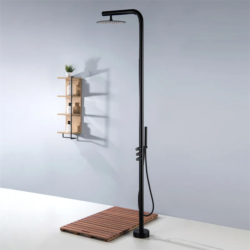 Matte Black Brass Outdoor Shower Faucet Set Freestanding Poolside Outdoor Shower Faucet Freestanding Outdoor Shower Mixer