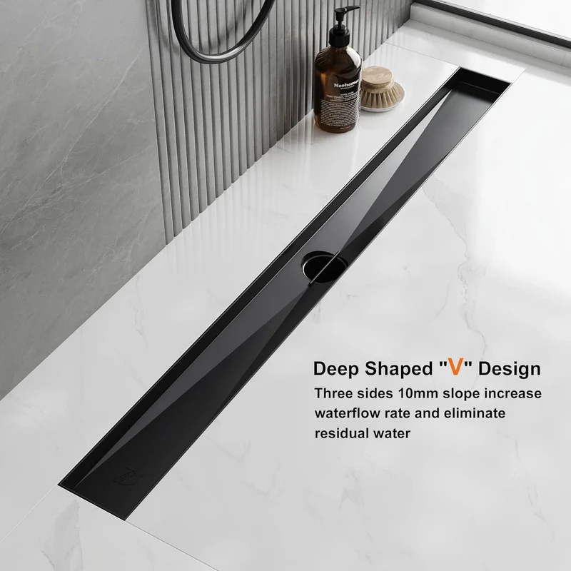Dropship Ready 24-Inch Matte Black Stainless Steel Linear Drain CUPC Approved Reversible 2-in-1 Cover for Bathroom for US Market