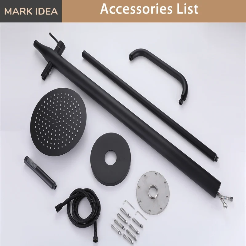 Freestanding Outdoor Shower System Set Matte Black Stainless Steel Beach Outdoor Shower Swimming Pool Outdoor Shower
