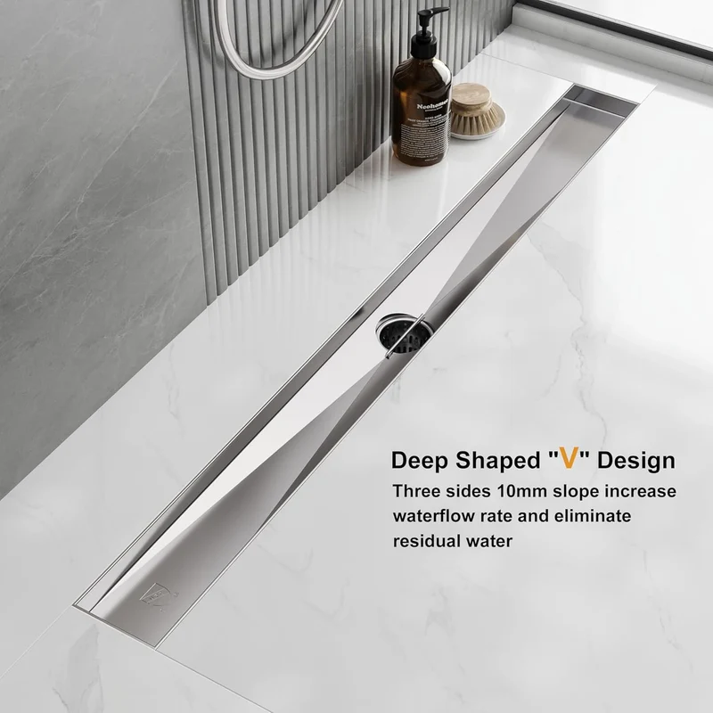 NEODRAIN 32 Inch Modern Stainless Steel Shower Drain Square Slot Cover Direct Drain Style for Bathroom USA Dropship Supported