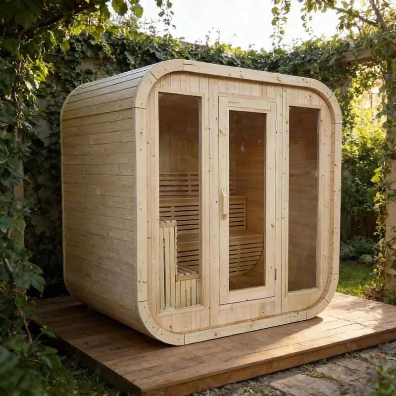 Newly Arrived Outdoor Cube Sauna Canadian Pine Durable Traditional Sauna for 4 People with Accessories