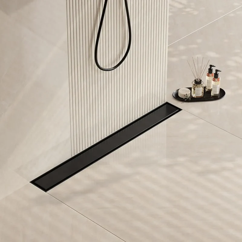 US CUPC Certified Recessed Linear Shower Drain 24 Inch Black Long Floor Drain Stainless Steel Ships From US