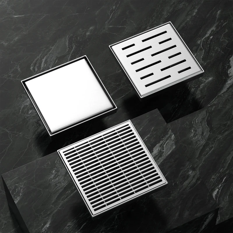 US Dropshipping 4x4 Inch Brushed Stainless Steel Square Floor Drain with Tile Insert Cover
