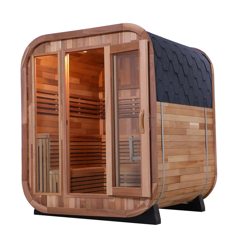 USA Ready Stocks Canadian Red Cedar Outdoor Square Sauna with Traditional Steam Kit