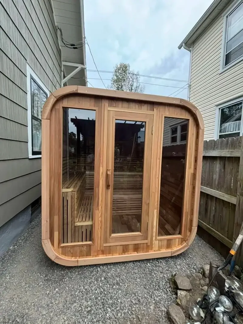 USA Ready Stocks Canadian Red Cedar Outdoor Square Sauna with Traditional Steam Kit