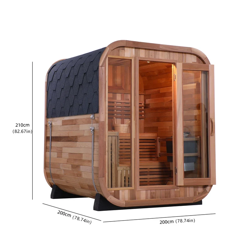 USA Ready Stocks Canadian Red Cedar Outdoor Square Sauna with Traditional Steam Kit